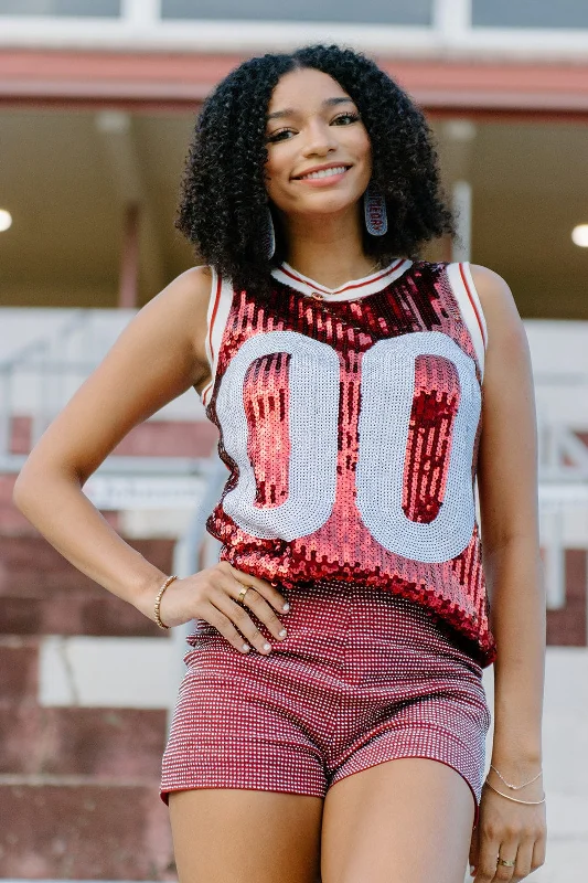 Crimson & White Sequin Sleeveless Jersey Feminine Women's Style 