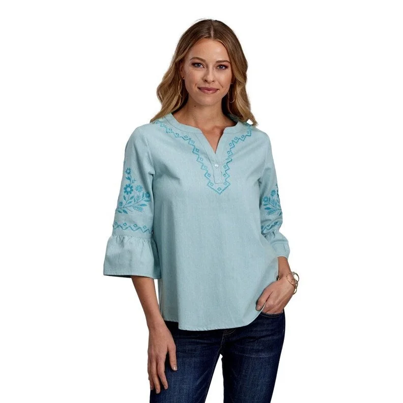 Roper Western Shirt Womens 3/4 Sleeve Denim 03-050-0565-7089 BU Cool Women's Distressed
