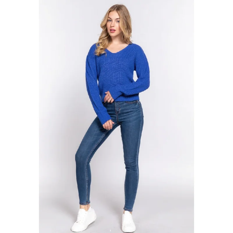 Dolman Long Sleeves V-Neck Strappy Open Back Sweater Street