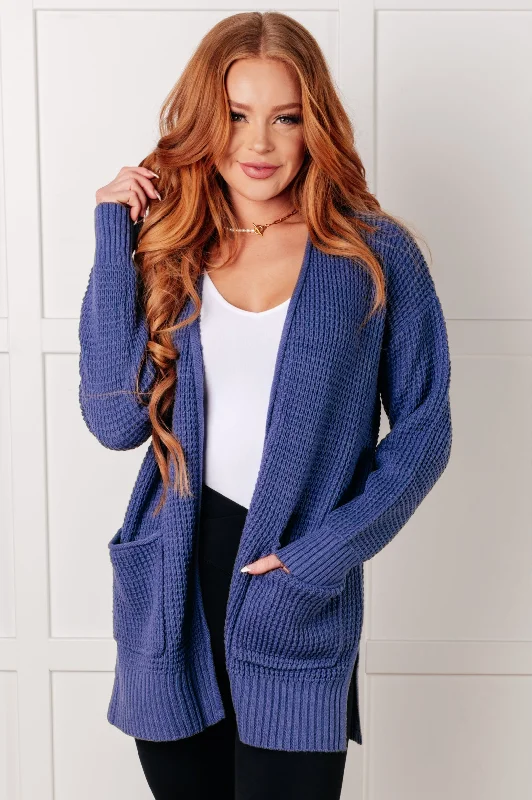 Everything Layer Waffle Knit Open Front Cardigan in Marlin Practical Women's Quick - dry